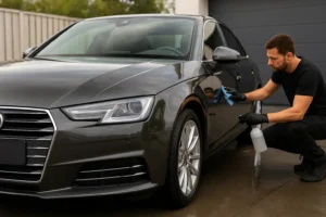 Auto wordt professioneel gepoetst en gedetailleerd voor maximale glans.